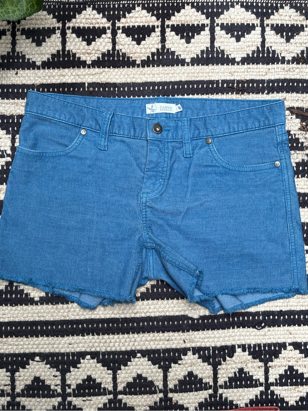 Carve Designs Blue Corduroy Distressed Hem Shorts 4”